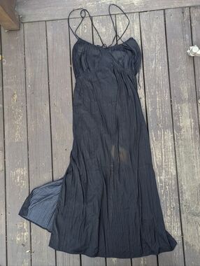 Anthropologie Black Strappy Maxi Sundress With Side Slit, Size 1X